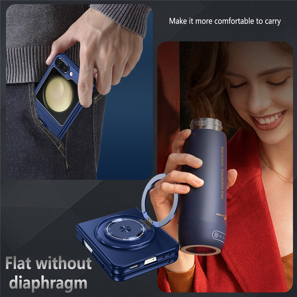 For Samsung Galaxy Z Flip7 FE 5G / Z Flip6 5G Magnetic Case Rotating Kickstand PC Hard Phone Cover - Sapphire