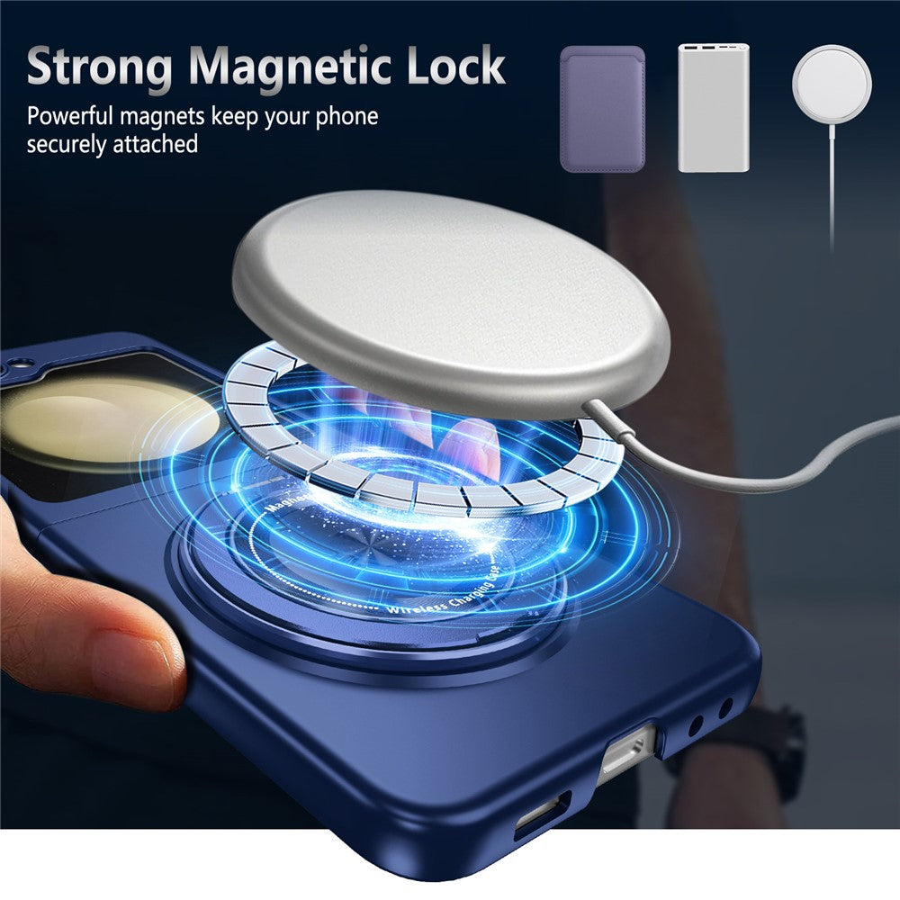 For Samsung Galaxy Z Flip7 FE 5G / Z Flip6 5G Magnetic Case Rotating Kickstand PC Hard Phone Cover - Sapphire