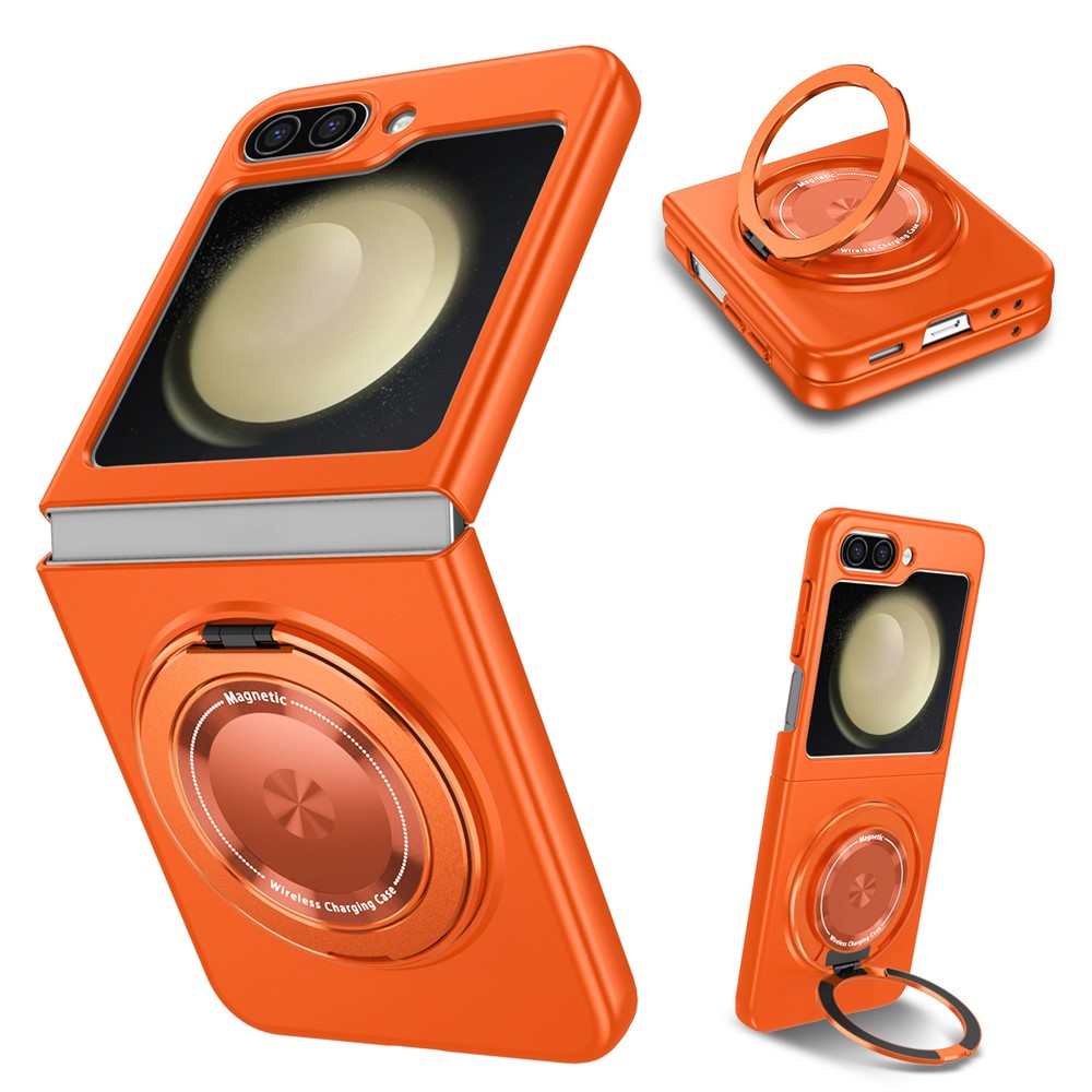 For Samsung Galaxy Z Flip7 FE 5G / Z Flip6 5G Magnetic Case Rotating Kickstand PC Hard Phone Cover - Orange