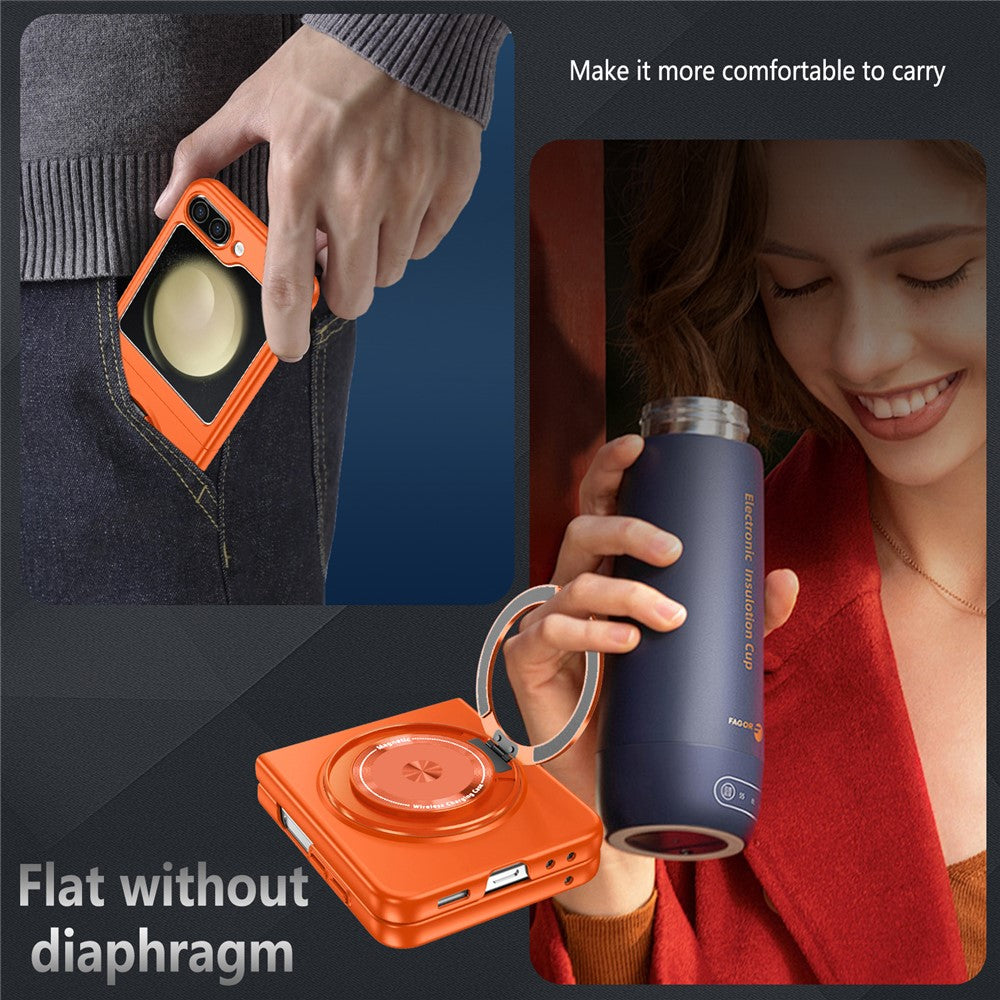 For Samsung Galaxy Z Flip7 FE 5G / Z Flip6 5G Magnetic Case Rotating Kickstand PC Hard Phone Cover - Orange