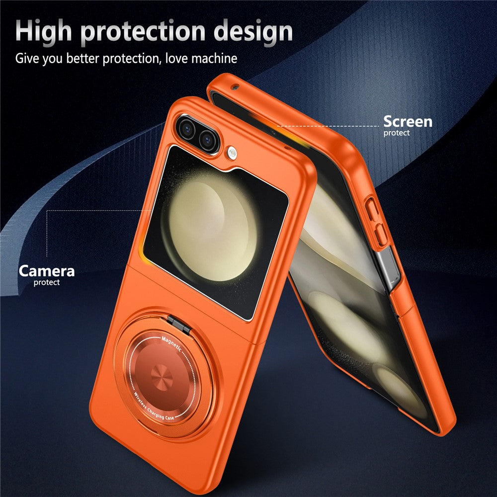 For Samsung Galaxy Z Flip7 FE 5G / Z Flip6 5G Magnetic Case Rotating Kickstand PC Hard Phone Cover - Orange