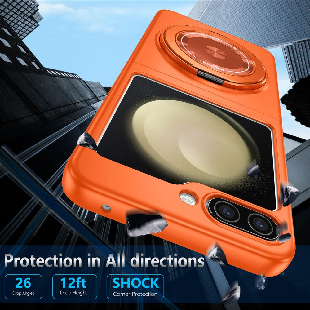 For Samsung Galaxy Z Flip7 FE 5G / Z Flip6 5G Magnetic Case Rotating Kickstand PC Hard Phone Cover - Orange