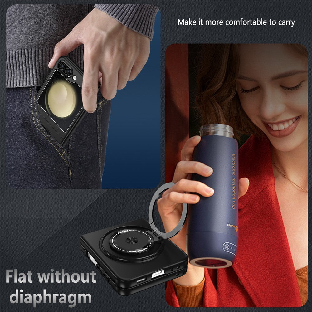 For Samsung Galaxy Z Flip7 FE 5G / Z Flip6 5G Magnetic Case Rotating Kickstand PC Hard Phone Cover - Black