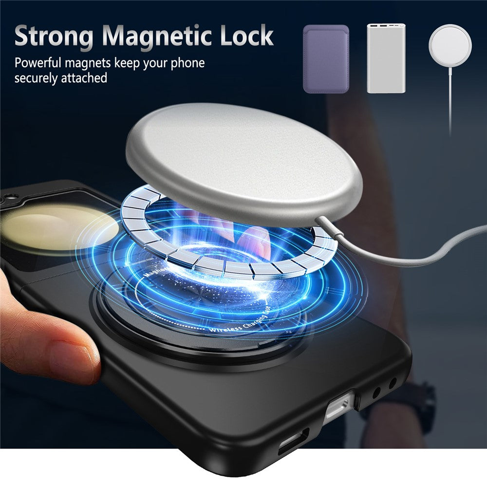 For Samsung Galaxy Z Flip7 FE 5G / Z Flip6 5G Magnetic Case Rotating Kickstand PC Hard Phone Cover - Black