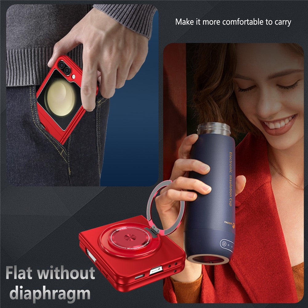 For Samsung Galaxy Z Flip7 FE 5G / Z Flip6 5G Magnetic Case Rotating Kickstand PC Hard Phone Cover - Red