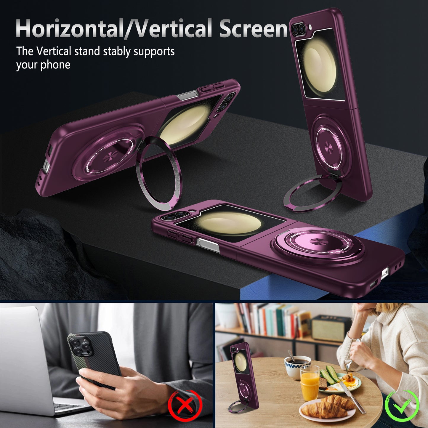 For Samsung Galaxy Z Flip6 5G Magnetic Case Rotating Kickstand PC Hard Phone Cover - Wine Red