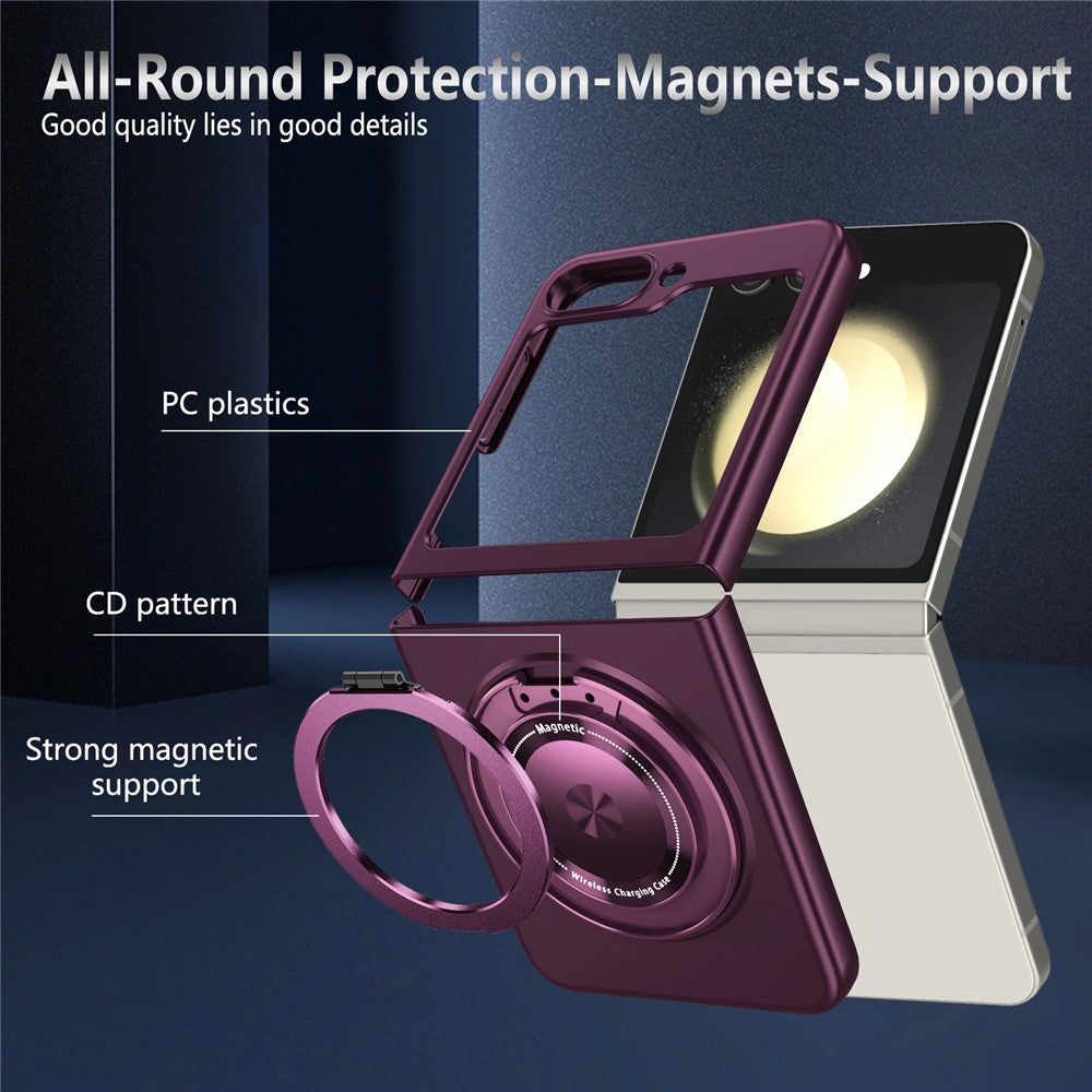 For Samsung Galaxy Z Flip7 FE 5G / Z Flip6 5G Magnetic Case Rotating Kickstand PC Hard Phone Cover - Wine Red