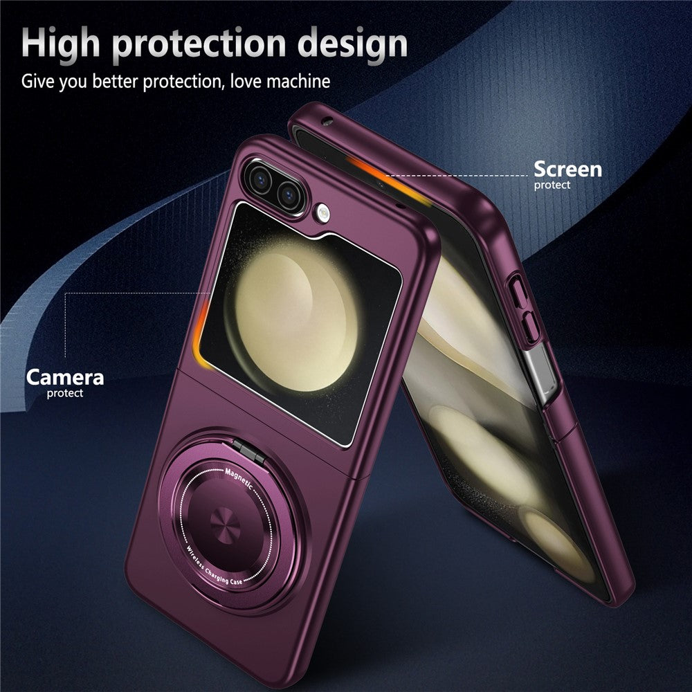 For Samsung Galaxy Z Flip7 FE 5G / Z Flip6 5G Magnetic Case Rotating Kickstand PC Hard Phone Cover - Wine Red