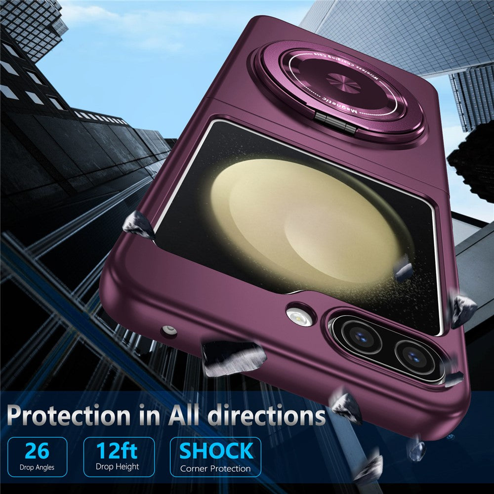 For Samsung Galaxy Z Flip7 FE 5G / Z Flip6 5G Magnetic Case Rotating Kickstand PC Hard Phone Cover - Wine Red