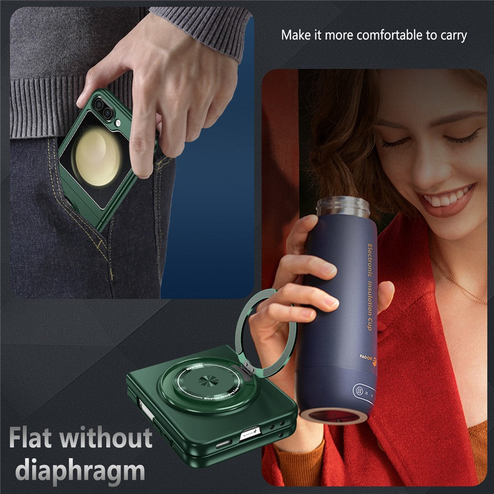 For Samsung Galaxy Z Flip7 FE 5G / Z Flip6 5G Magnetic Case Rotating Kickstand PC Hard Phone Cover - Blackish Green