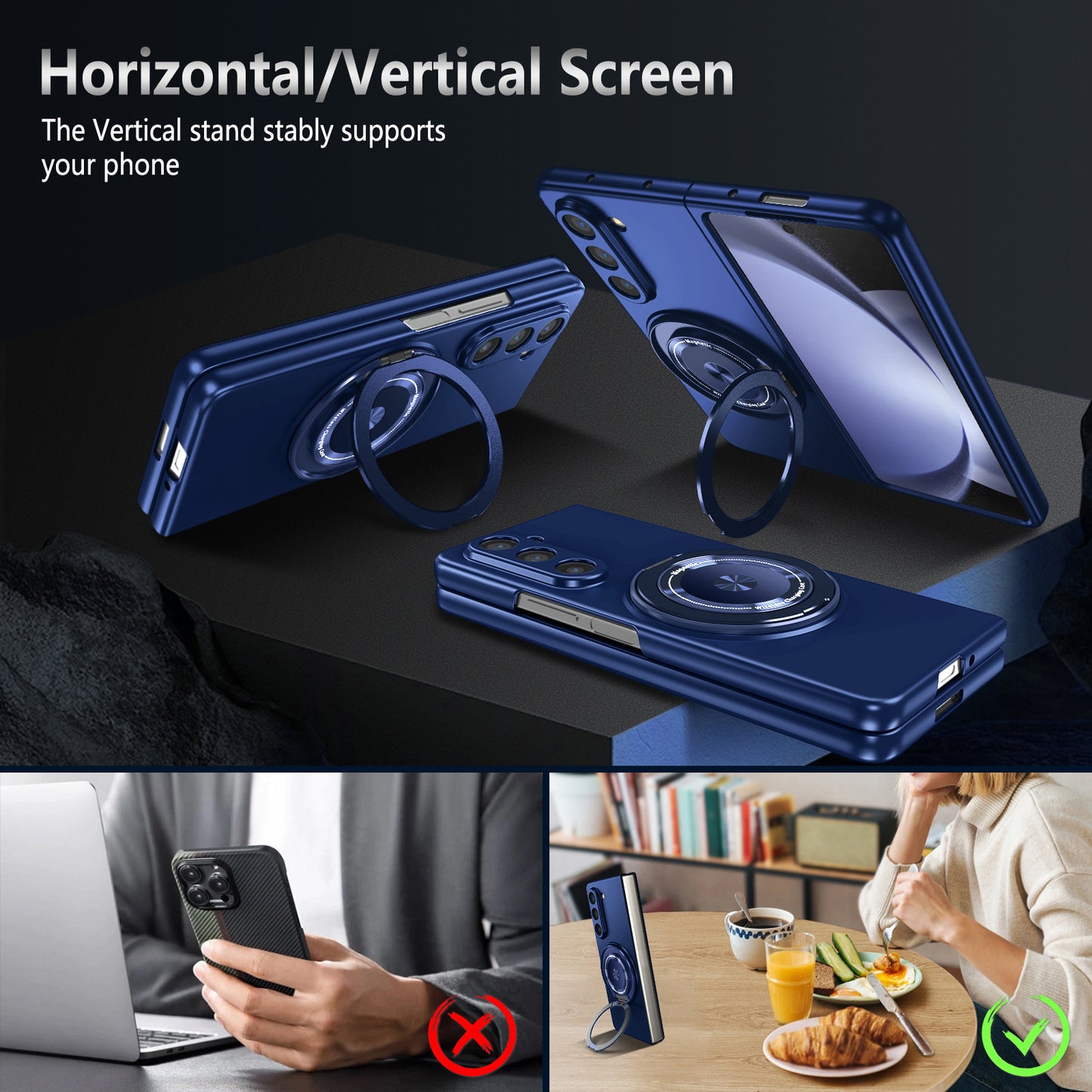 For Samsung Galaxy Z Fold6 5G Case Magnetic Kickstand Hard PC Shockproof Protective Cover - Sapphire