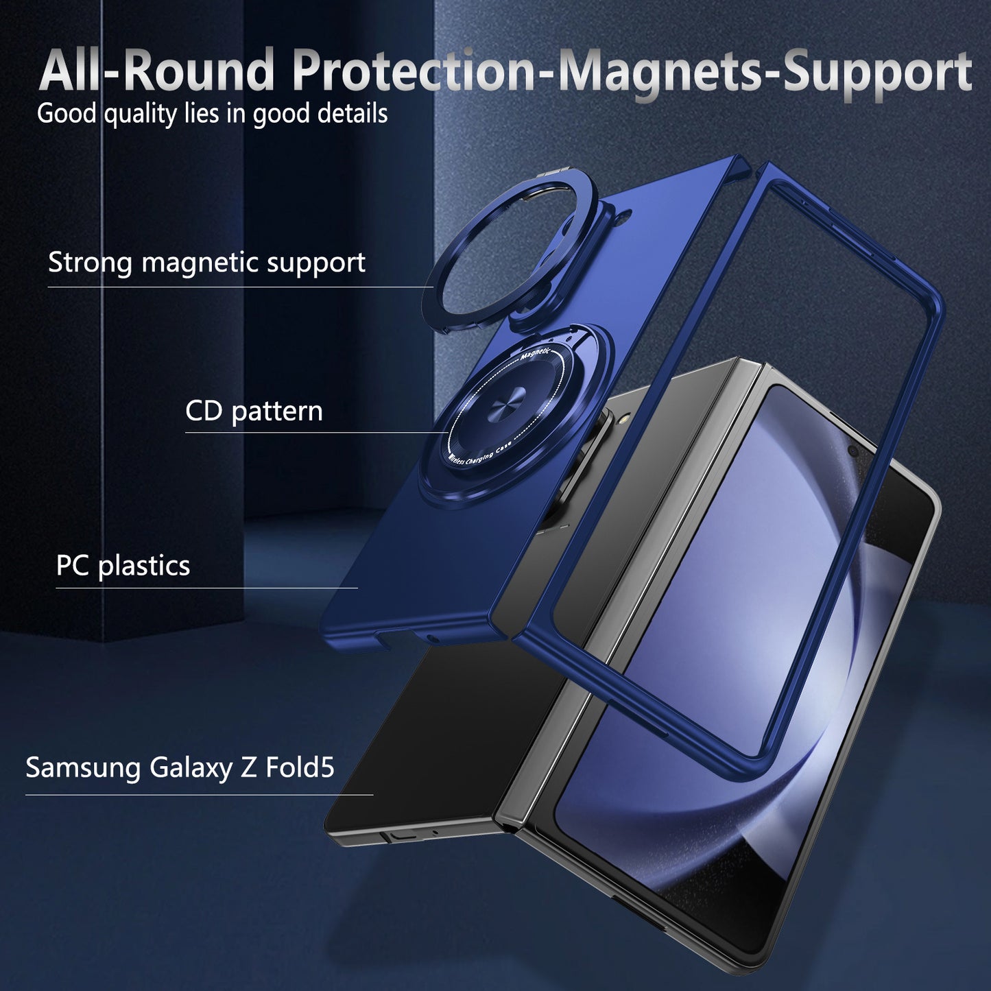For Samsung Galaxy Z Fold6 5G Case Magnetic Kickstand Hard PC Shockproof Protective Cover - Sapphire