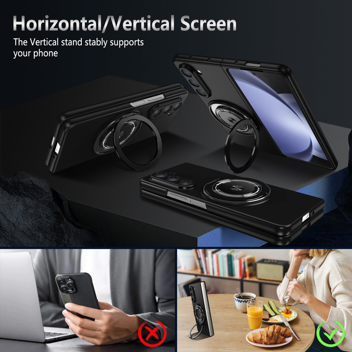 For Samsung Galaxy Z Fold6 5G Case Magnetic Kickstand Hard PC Shockproof Protective Cover - Black