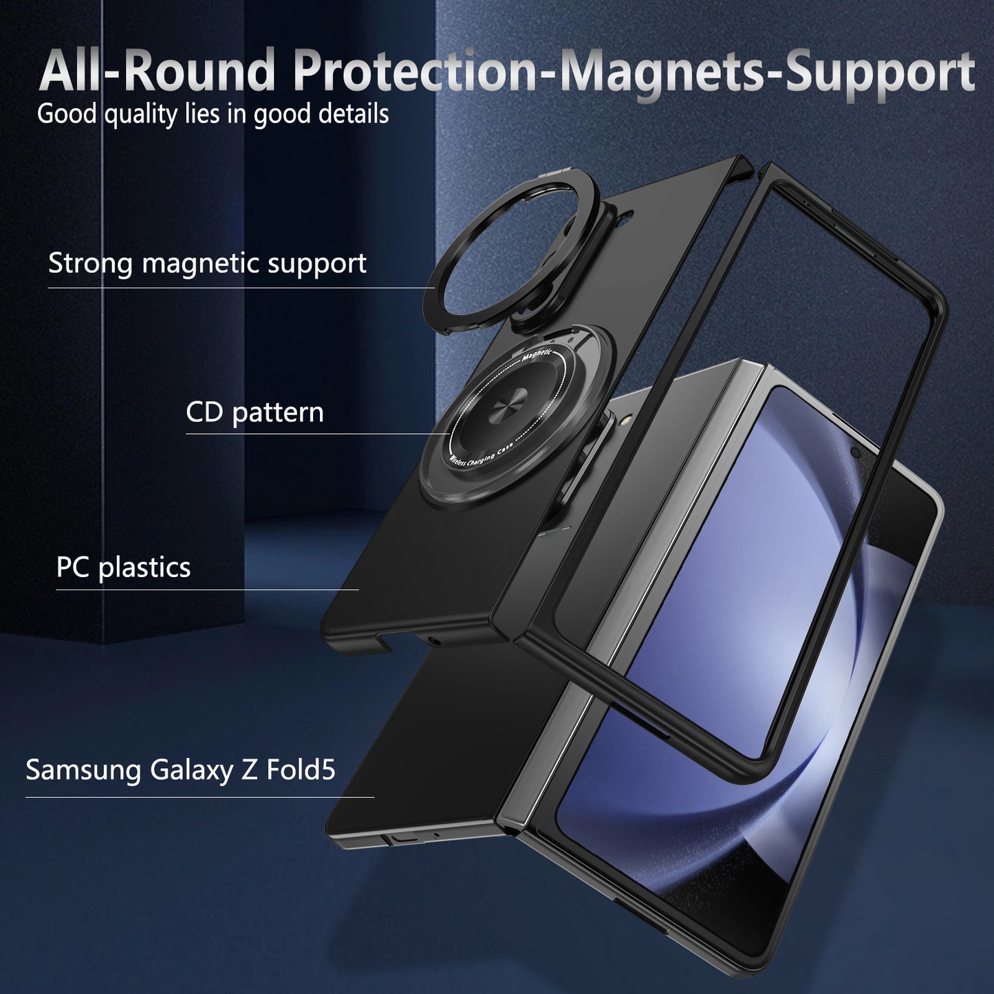 For Samsung Galaxy Z Fold6 5G Case Magnetic Kickstand Hard PC Shockproof Protective Cover - Black
