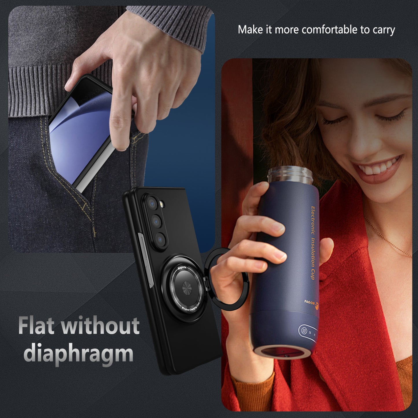 For Samsung Galaxy Z Fold6 5G Case Magnetic Kickstand Hard PC Shockproof Protective Cover - Black