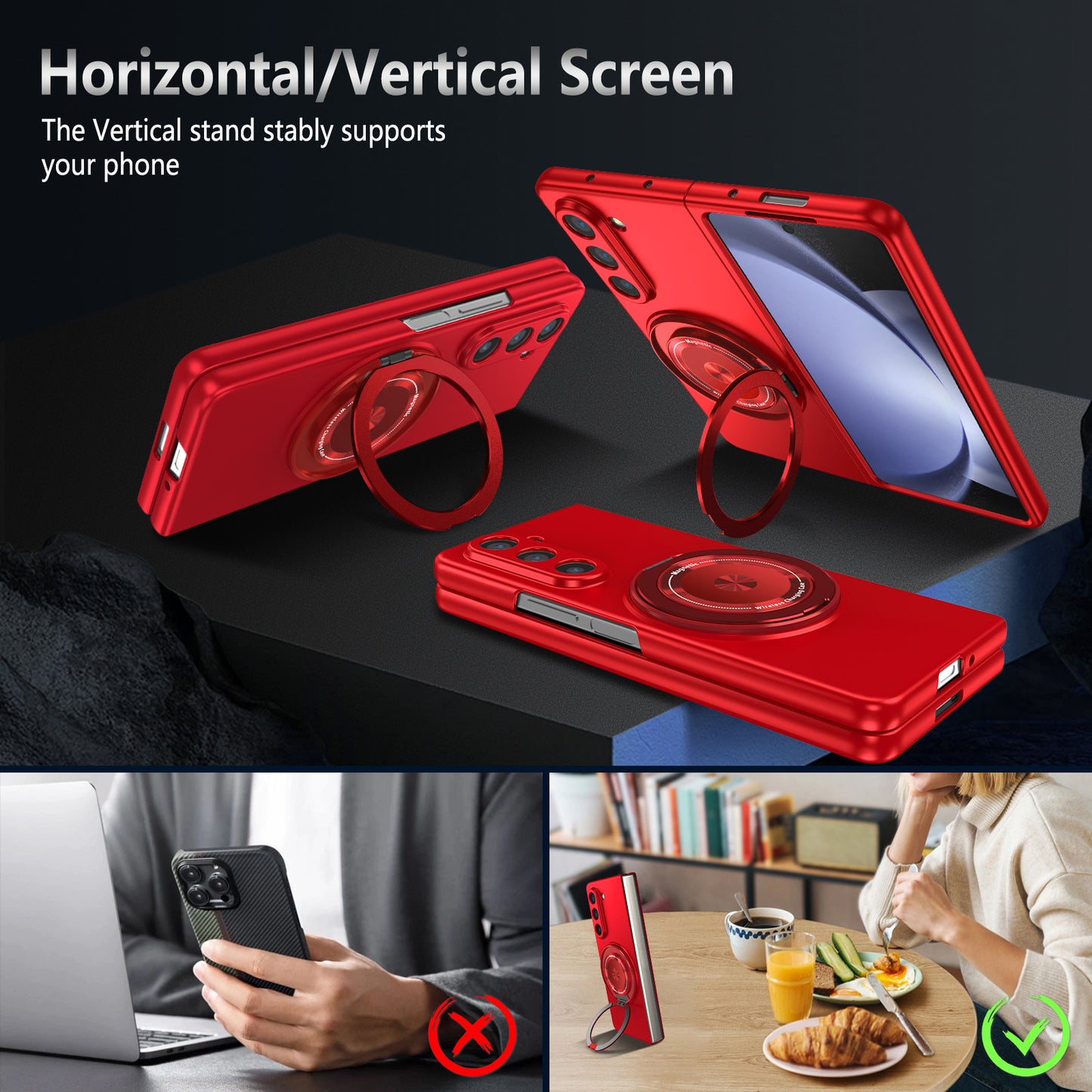 For Samsung Galaxy Z Fold6 5G Case Magnetic Kickstand Hard PC Shockproof Protective Cover - Red