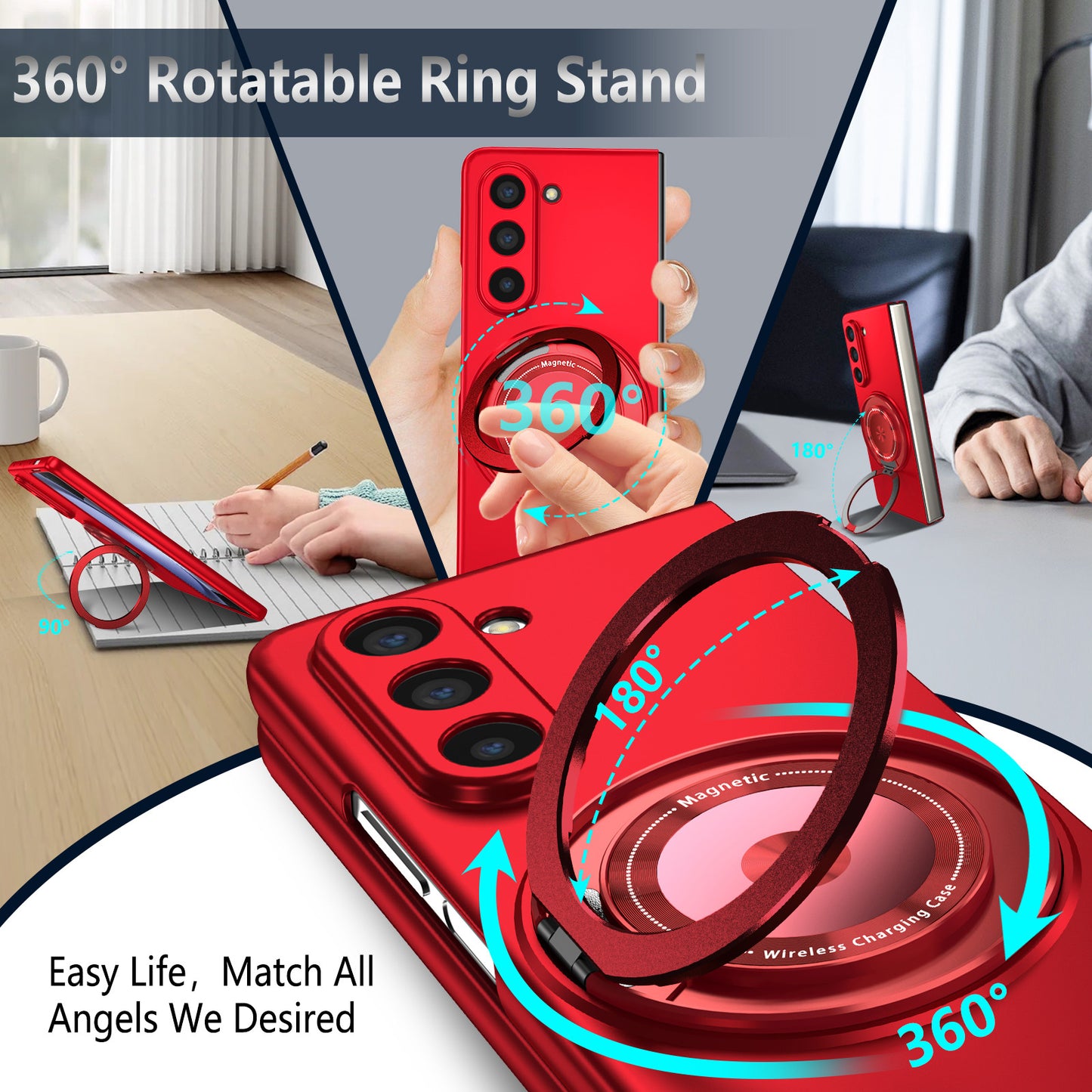 For Samsung Galaxy Z Fold6 5G Case Magnetic Kickstand Hard PC Shockproof Protective Cover - Red