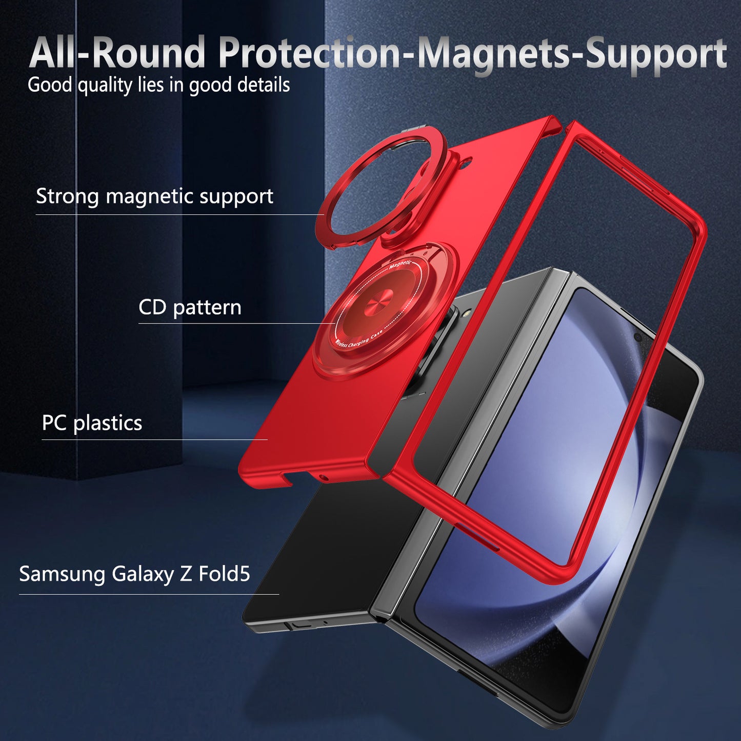 For Samsung Galaxy Z Fold6 5G Case Magnetic Kickstand Hard PC Shockproof Protective Cover - Red