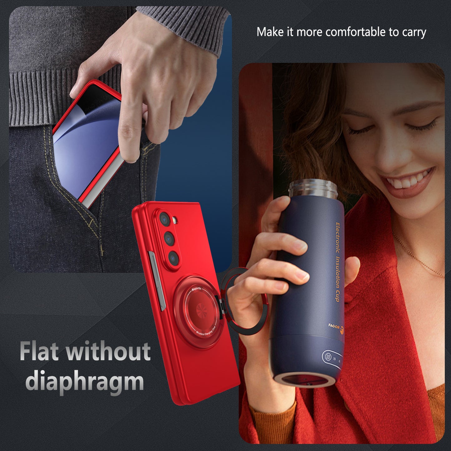 For Samsung Galaxy Z Fold6 5G Case Magnetic Kickstand Hard PC Shockproof Protective Cover - Red