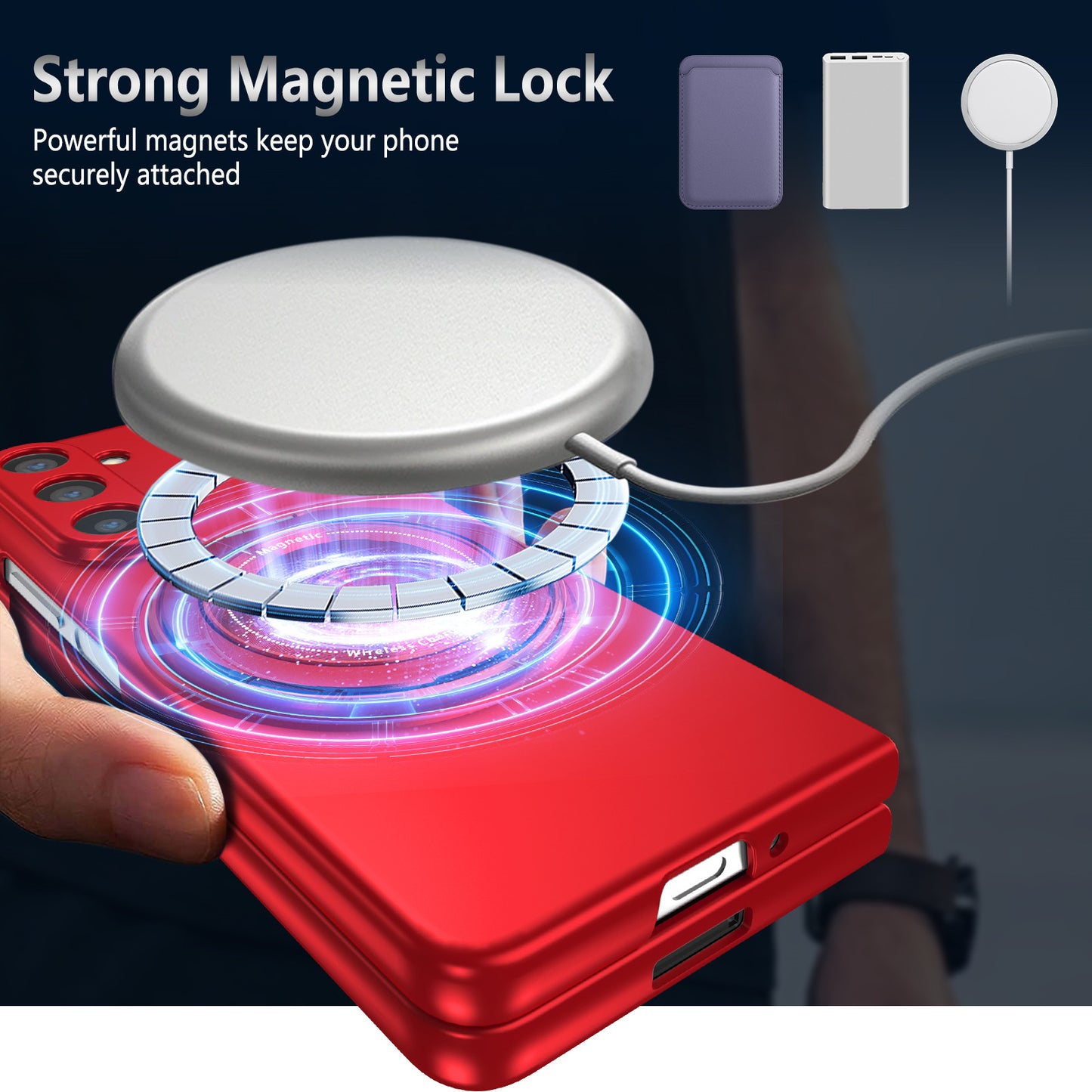 For Samsung Galaxy Z Fold6 5G Case Magnetic Kickstand Hard PC Shockproof Protective Cover - Red