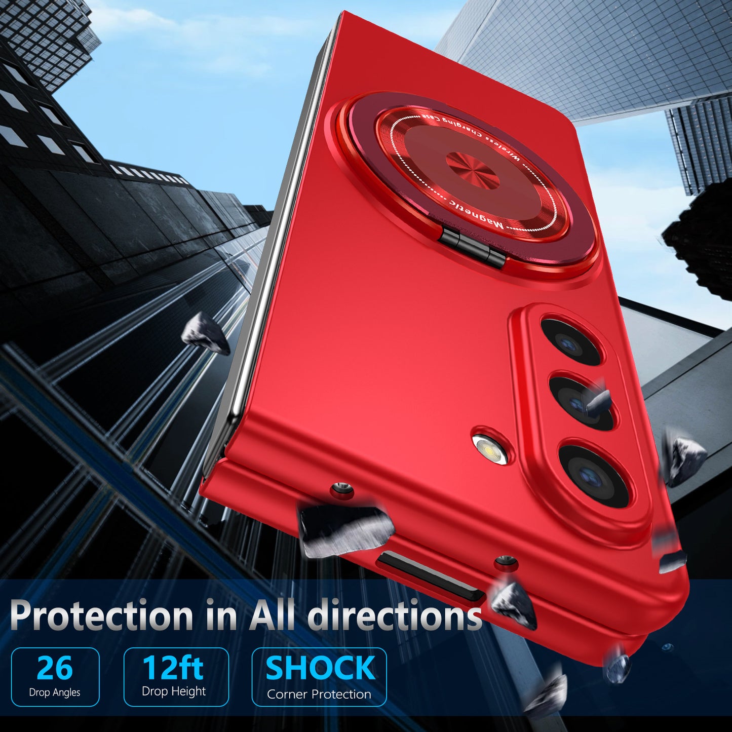 For Samsung Galaxy Z Fold6 5G Case Magnetic Kickstand Hard PC Shockproof Protective Cover - Red