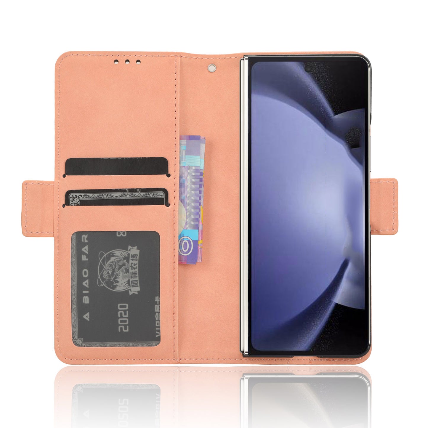 For Samsung Galaxy Z Fold6 5G Case Multiple Card Slots Leather Wallet Folding Phone Cover - Pink
