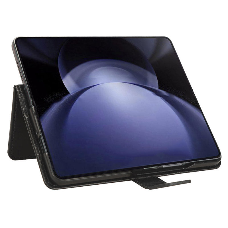 For Samsung Galaxy Z Fold6 5G Case Crazy Horse Texture Leather Folding Phone Cover - Black