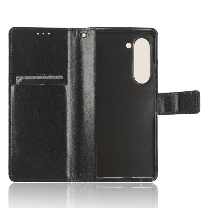 For Samsung Galaxy Z Fold6 5G Case Crazy Horse Texture Leather Folding Phone Cover - Black