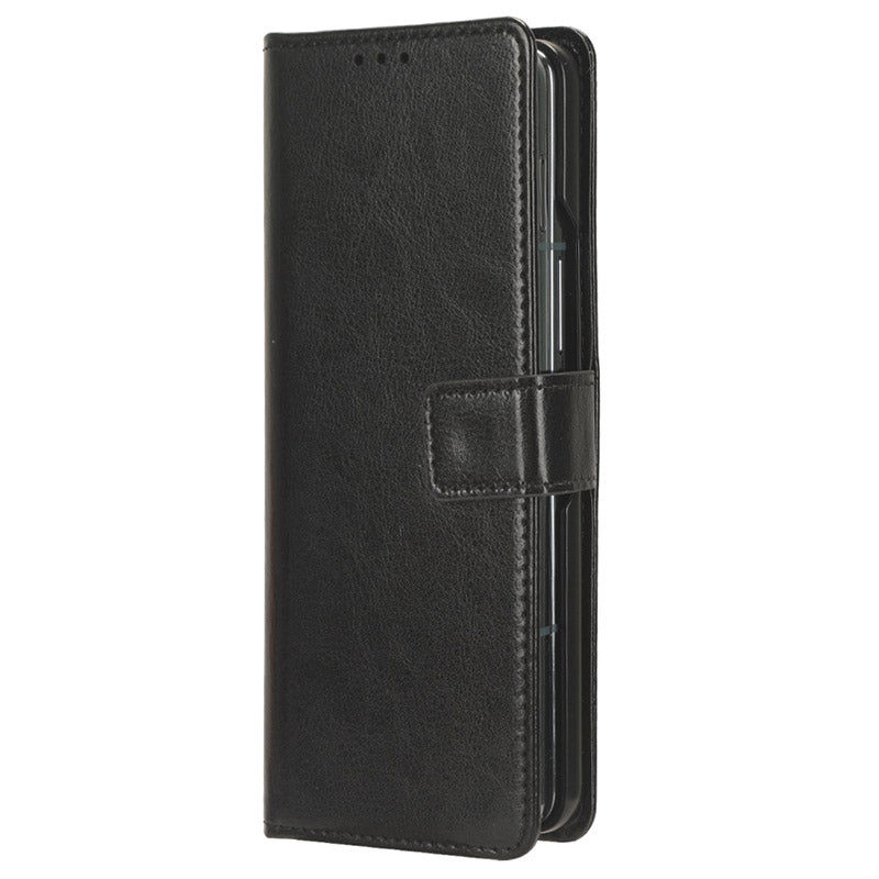 For Samsung Galaxy Z Fold6 5G Case Crazy Horse Texture Leather Folding Phone Cover - Black