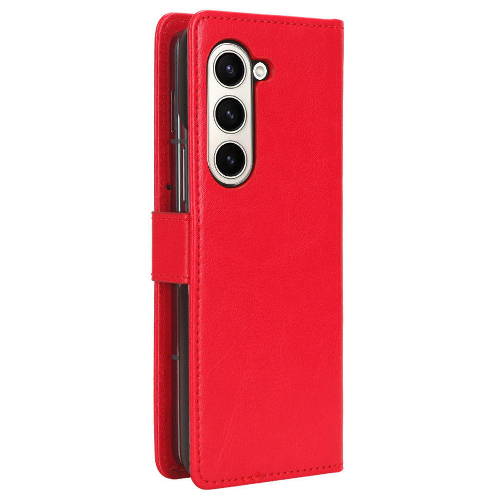 For Samsung Galaxy Z Fold6 5G Case Crazy Horse Texture Leather Folding Phone Cover - Red