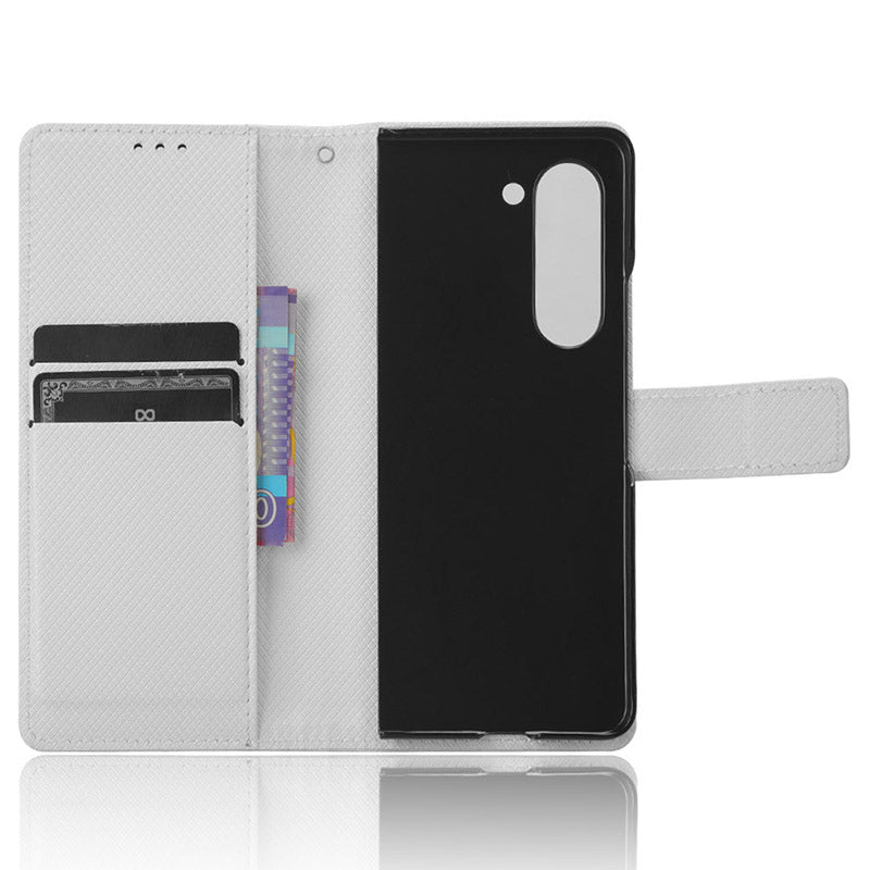 For Samsung Galaxy Z Fold6 5G Case PU Leather+PC Phone Cover with Wallet - White