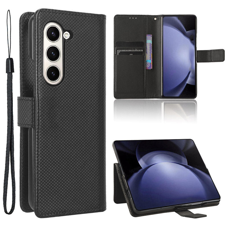 For Samsung Galaxy Z Fold6 5G Case PU Leather+PC Phone Cover with Wallet - Black