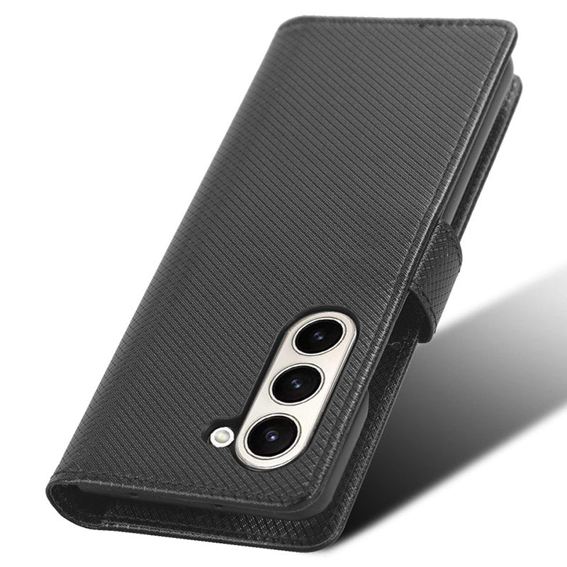 For Samsung Galaxy Z Fold6 5G Case PU Leather+PC Phone Cover with Wallet - Black