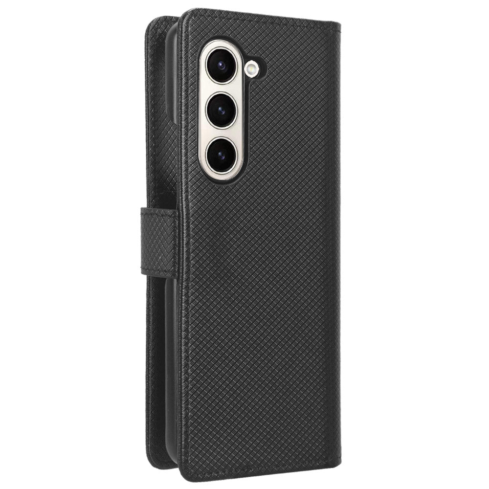 For Samsung Galaxy Z Fold6 5G Case PU Leather+PC Phone Cover with Wallet - Black