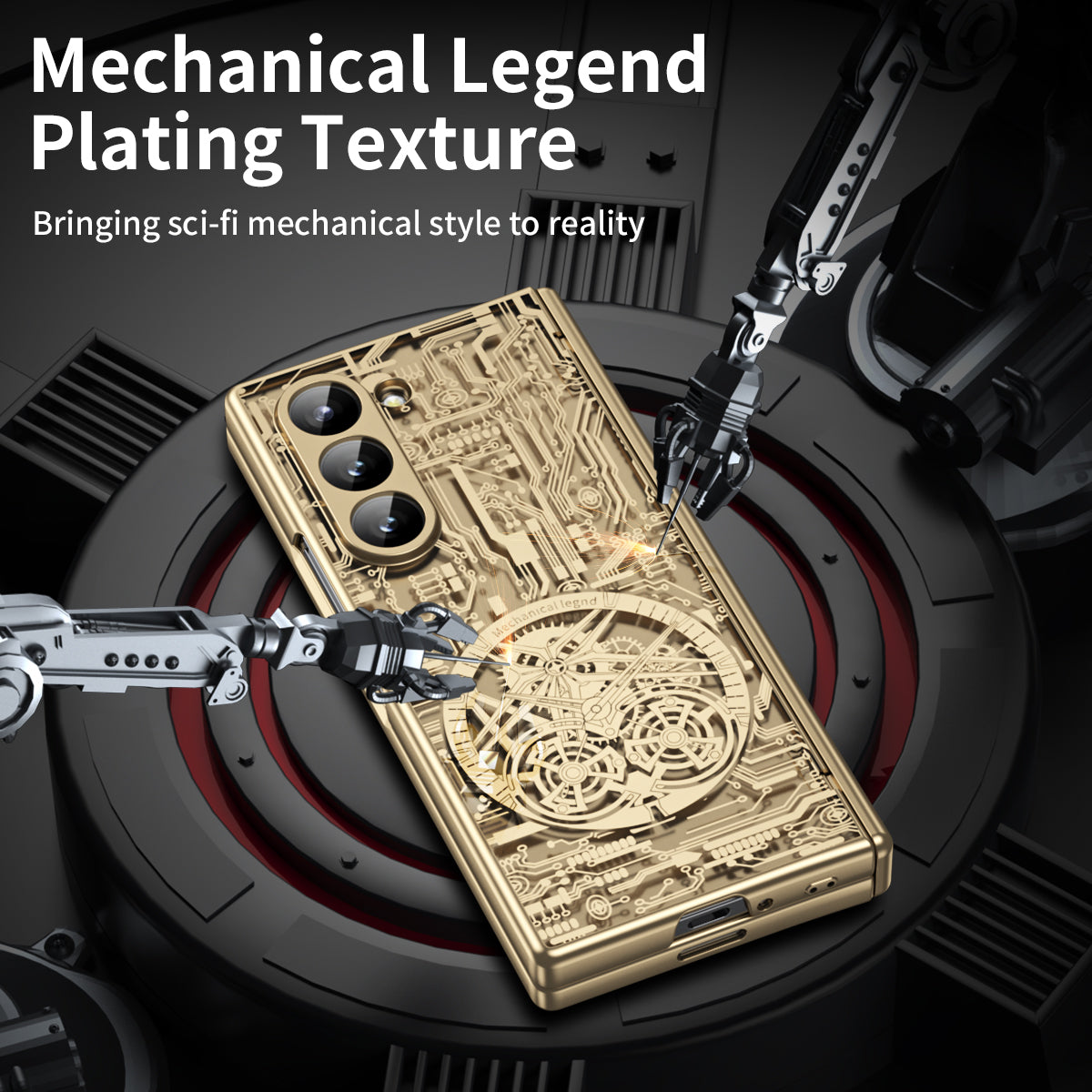 Mechanical Legend Series For Samsung Galaxy Z Fold6 5G Case Electroplated PC Phone Cover with Screen Film - Champagne Gold