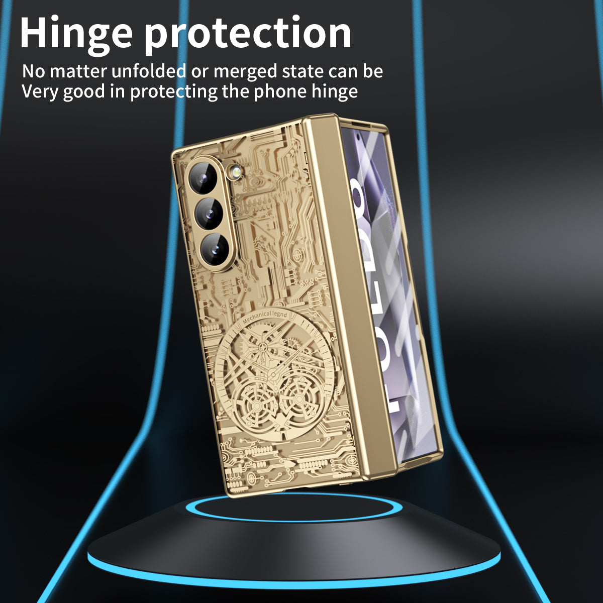 Mechanical Legend Series For Samsung Galaxy Z Fold6 5G Case Electroplated PC Phone Cover with Screen Film - Champagne Gold