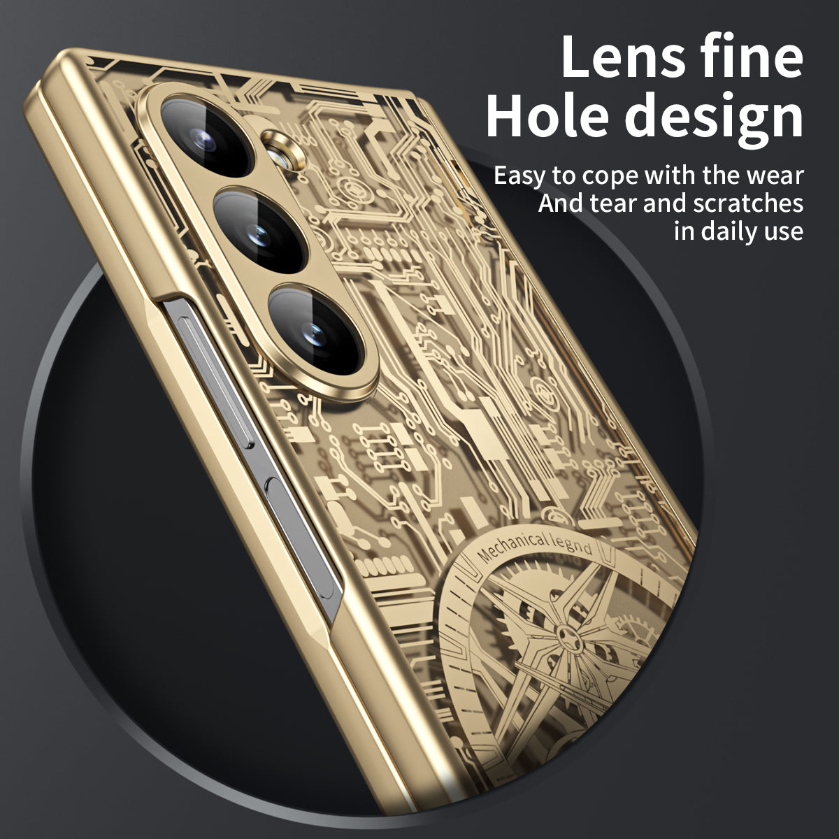 Mechanical Legend Series For Samsung Galaxy Z Fold6 5G Case Electroplated PC Phone Cover with Screen Film - Champagne Gold