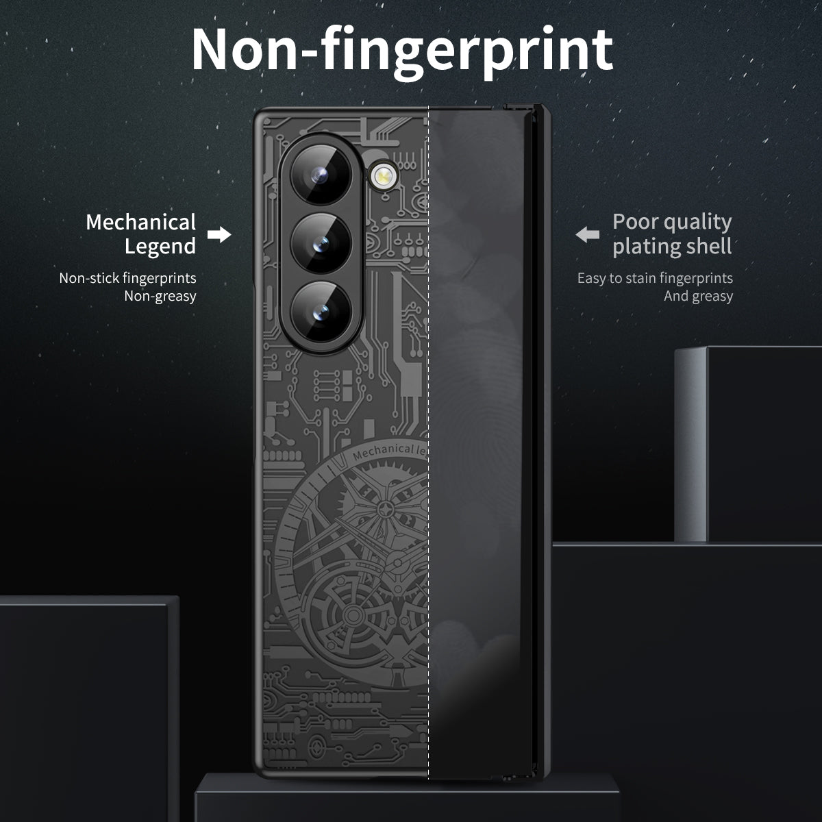 Mechanical Legend Series For Samsung Galaxy Z Fold6 5G Case Electroplated PC Phone Cover with Screen Film - Black