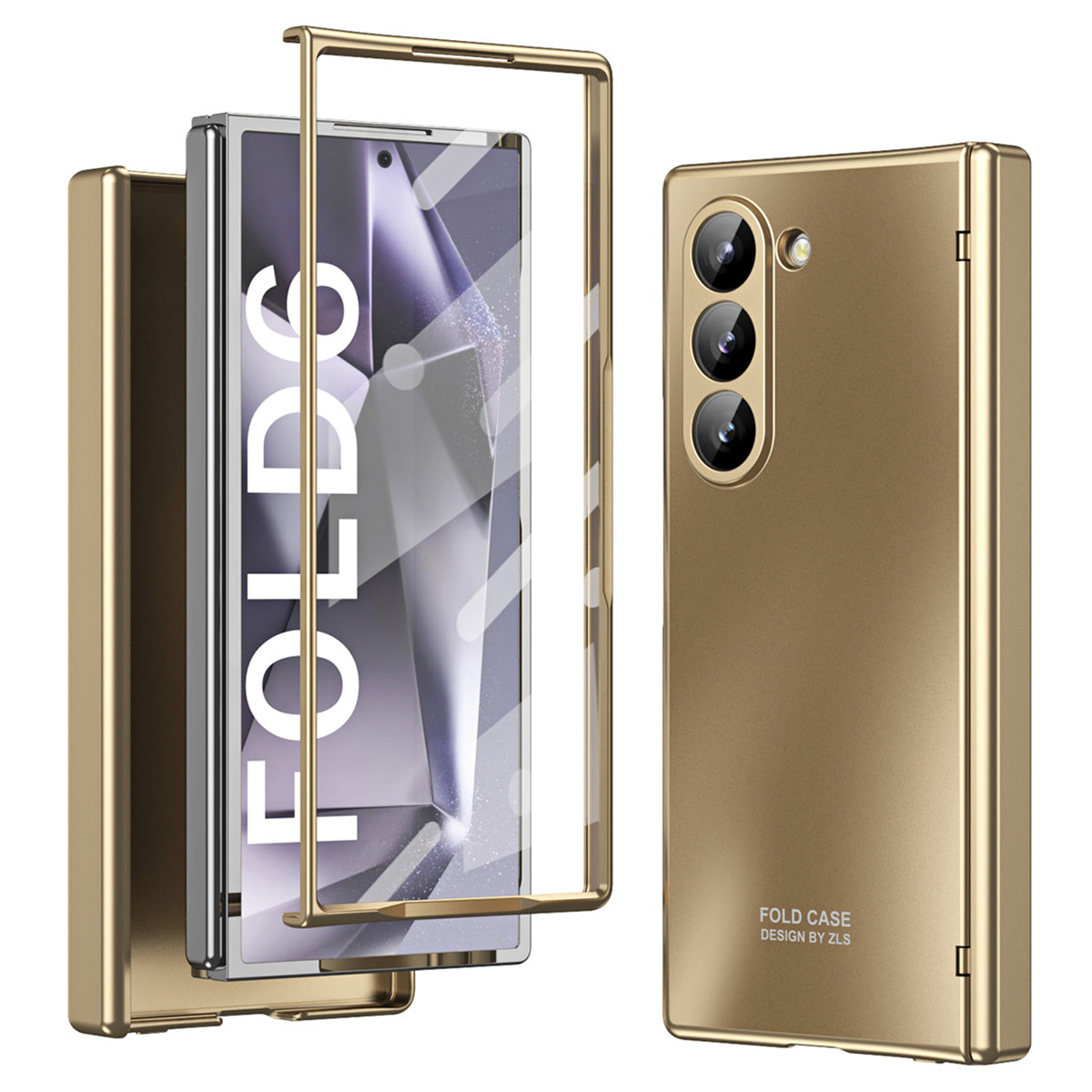 For Samsung Galaxy Z Fold6 5G Phone Case Hard PC Shockproof Cover with Front Screen Film - Champagne Gold