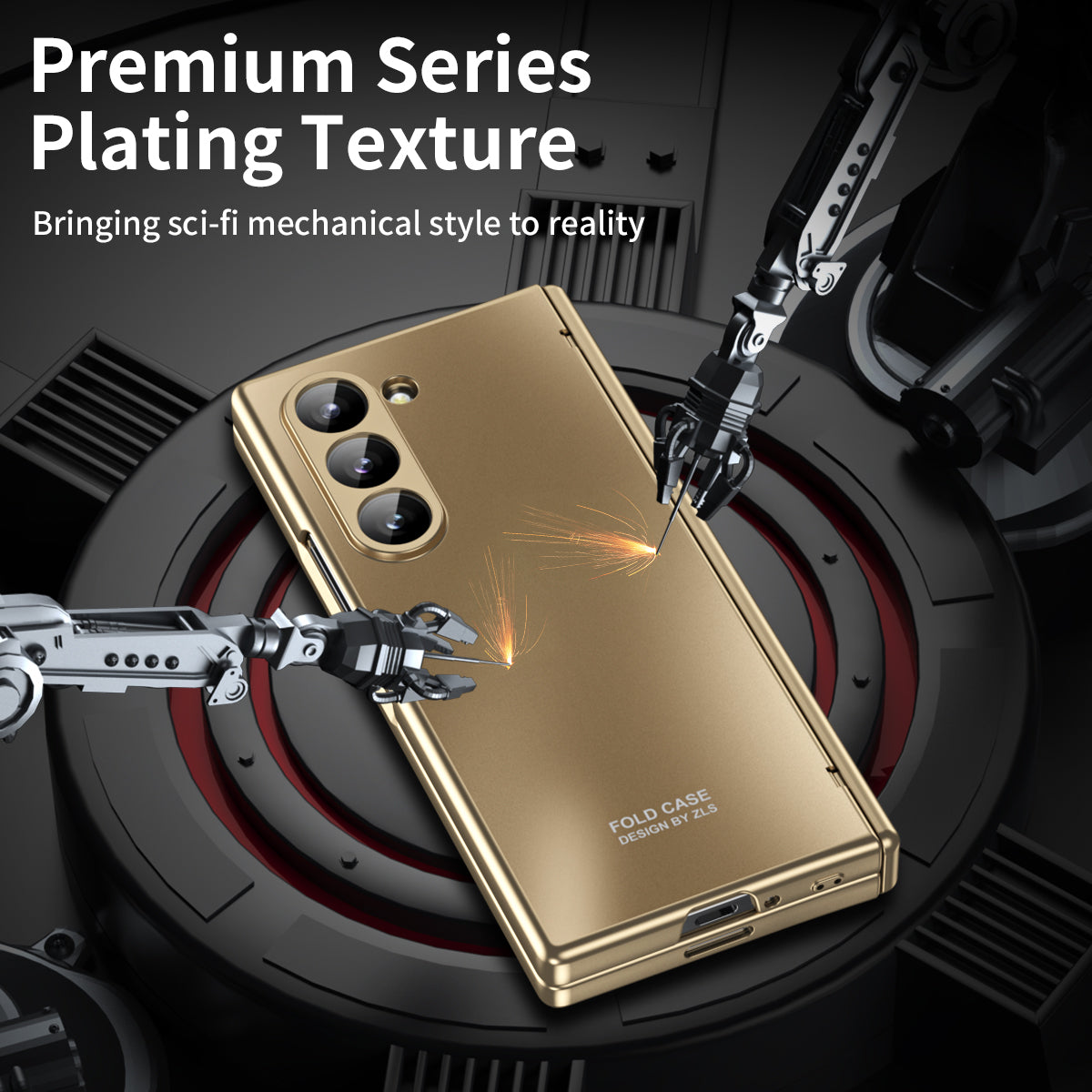 For Samsung Galaxy Z Fold6 5G Phone Case Hard PC Shockproof Cover with Front Screen Film - Champagne Gold