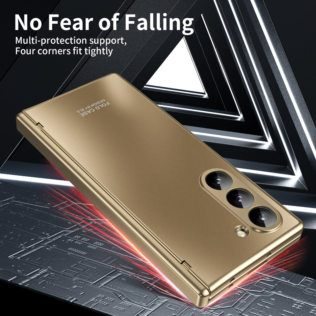 For Samsung Galaxy Z Fold6 5G Phone Case Hard PC Shockproof Cover with Front Screen Film - Champagne Gold