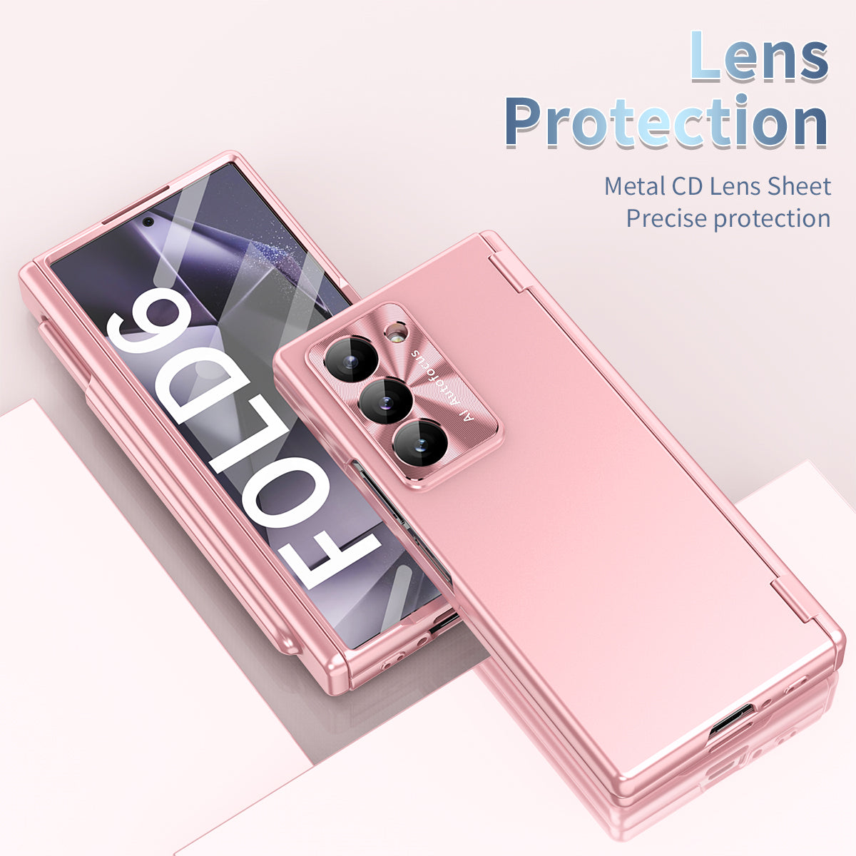 For Samsung Galaxy Z Fold6 5G Dual Hinge Phone Case Electroplating PC Phone Cover with Stylus Pen - Pink