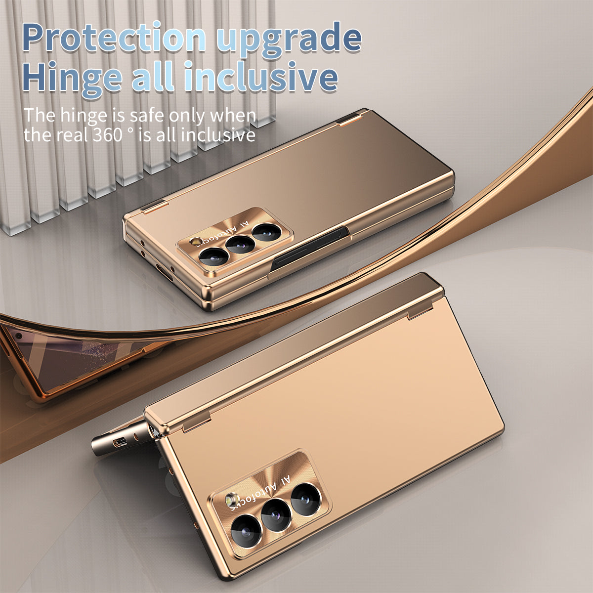 For Samsung Galaxy Z Fold6 5G Dual Hinge Phone Case Electroplating PC Phone Cover with Stylus Pen - Gold