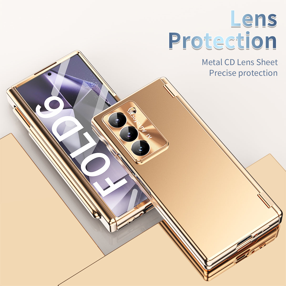 For Samsung Galaxy Z Fold6 5G Dual Hinge Phone Case Electroplating PC Phone Cover with Stylus Pen - Gold