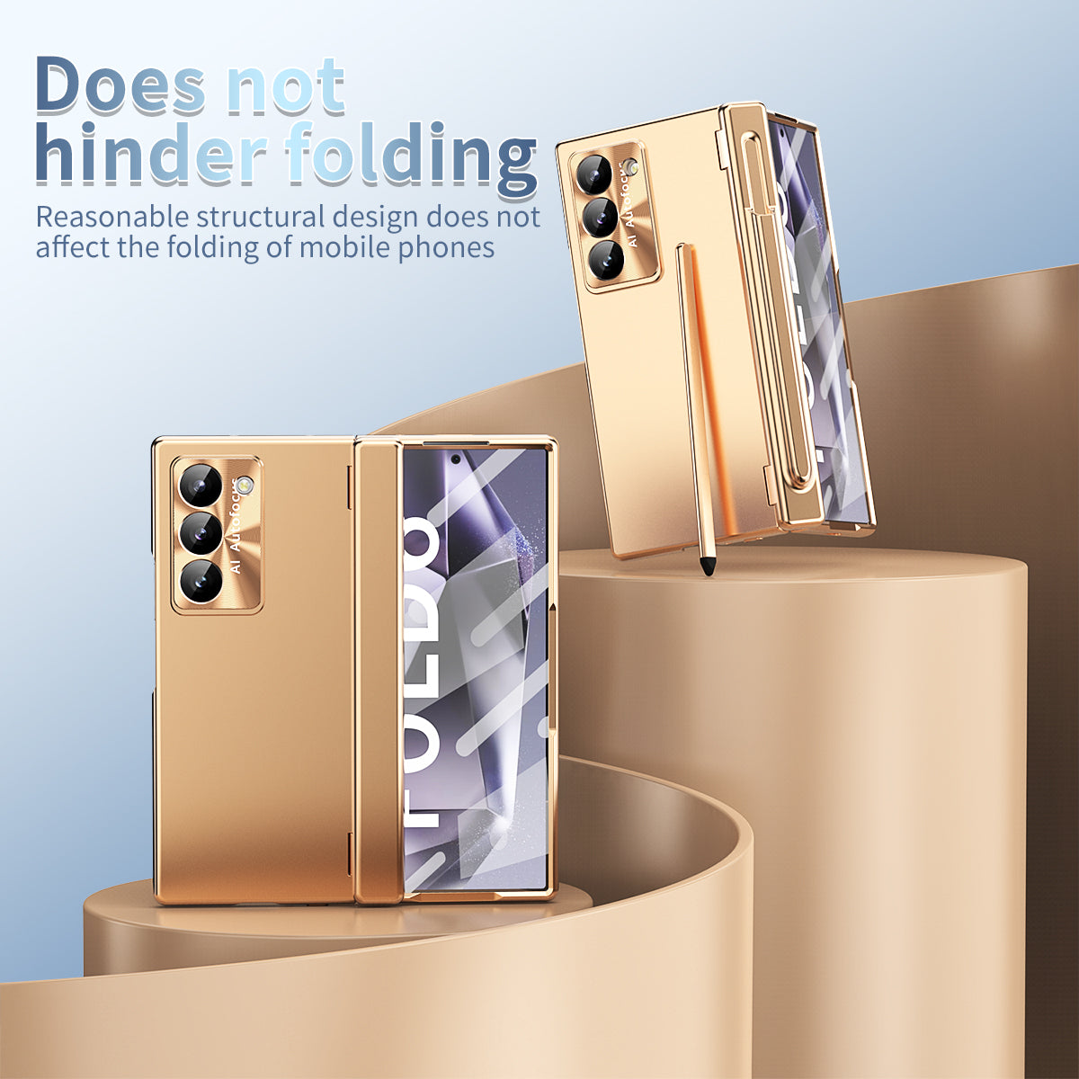 For Samsung Galaxy Z Fold6 5G Dual Hinge Phone Case Electroplating PC Phone Cover with Stylus Pen - Gold