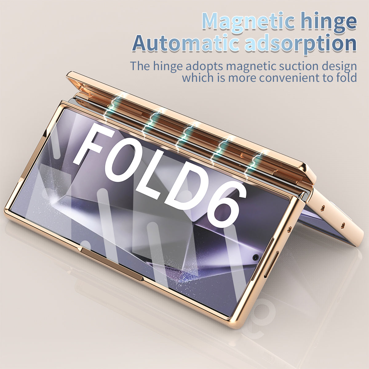 For Samsung Galaxy Z Fold6 5G Dual Hinge Phone Case Electroplating PC Phone Cover with Stylus Pen - Gold