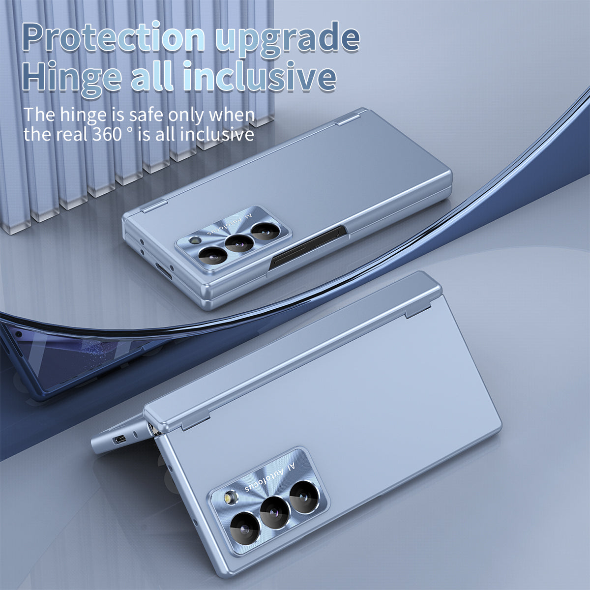 For Samsung Galaxy Z Fold6 5G Dual Hinge Phone Case Electroplating PC Phone Cover with Stylus Pen - Blue
