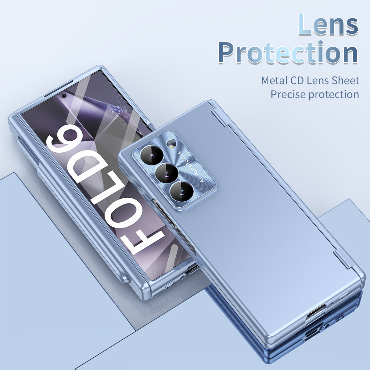 For Samsung Galaxy Z Fold6 5G Dual Hinge Phone Case Electroplating PC Phone Cover with Stylus Pen - Blue