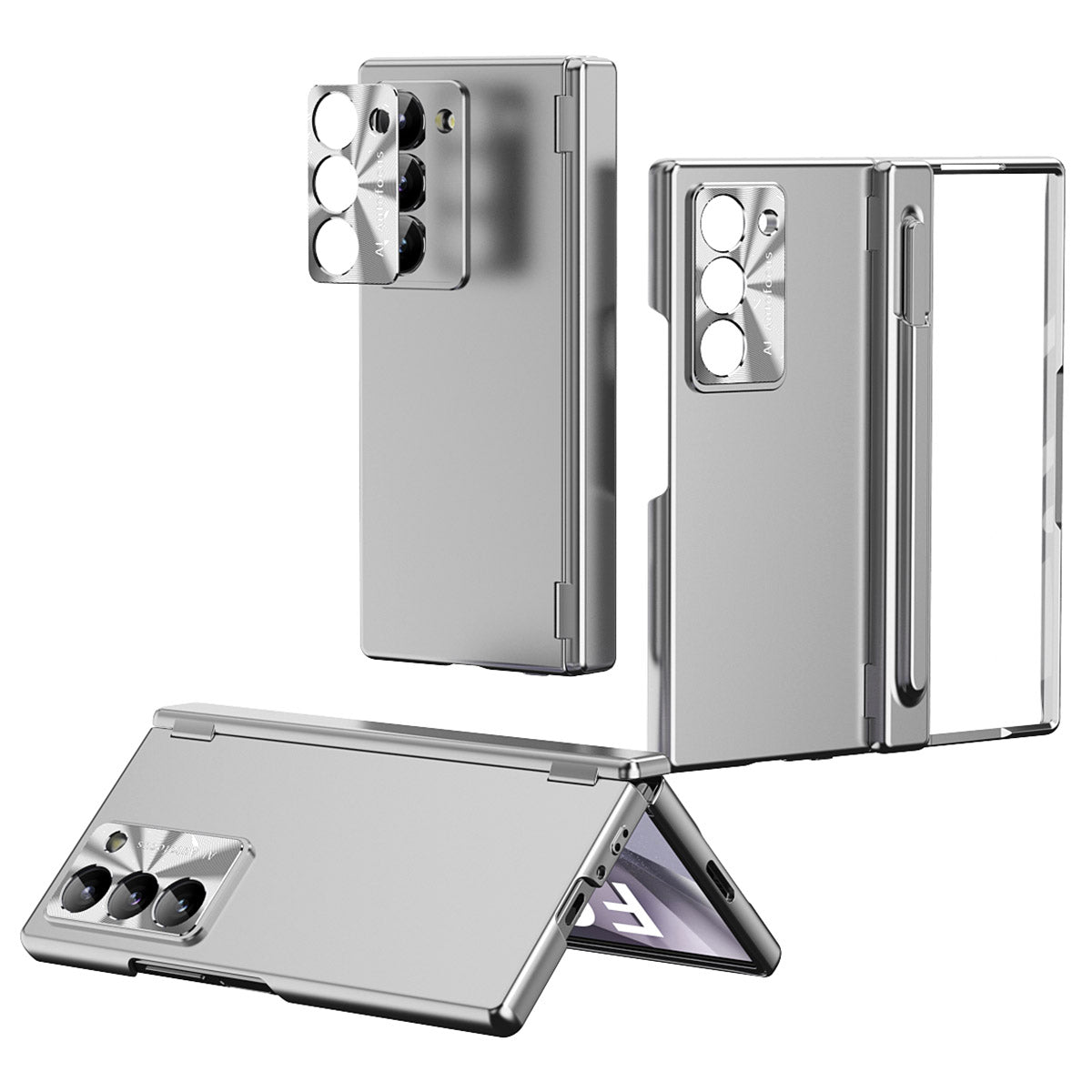 For Samsung Galaxy Z Fold6 5G Dual Hinge Phone Case Electroplating PC Phone Cover with Stylus Pen - Silver