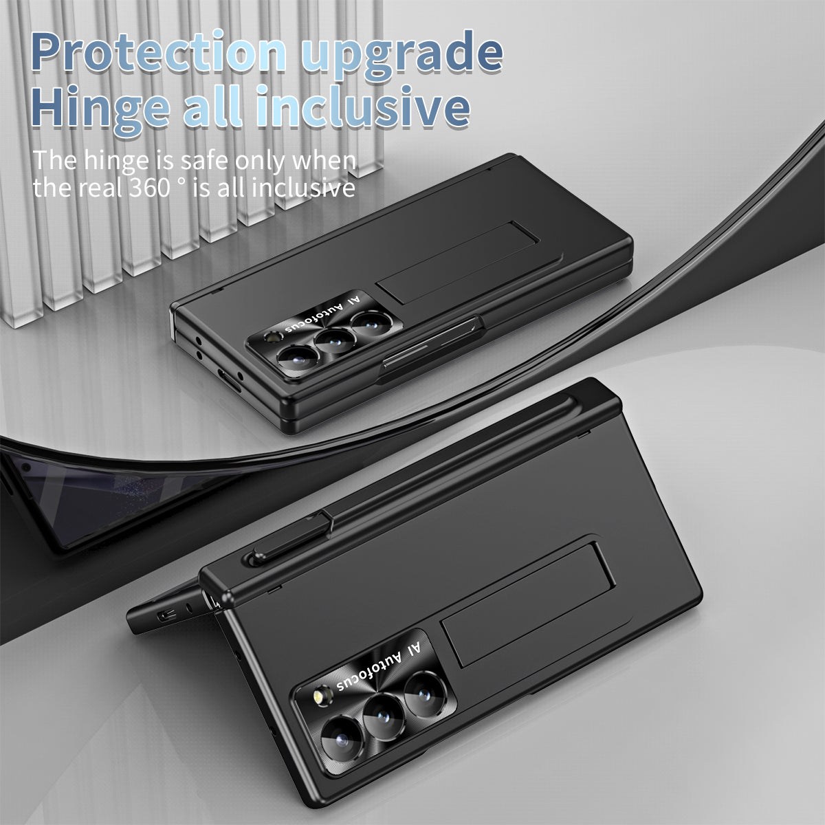For Samsung Galaxy Z Fold6 5G Had PC Phone Case Kickstand Cover with Pen / Pen Slot - Black